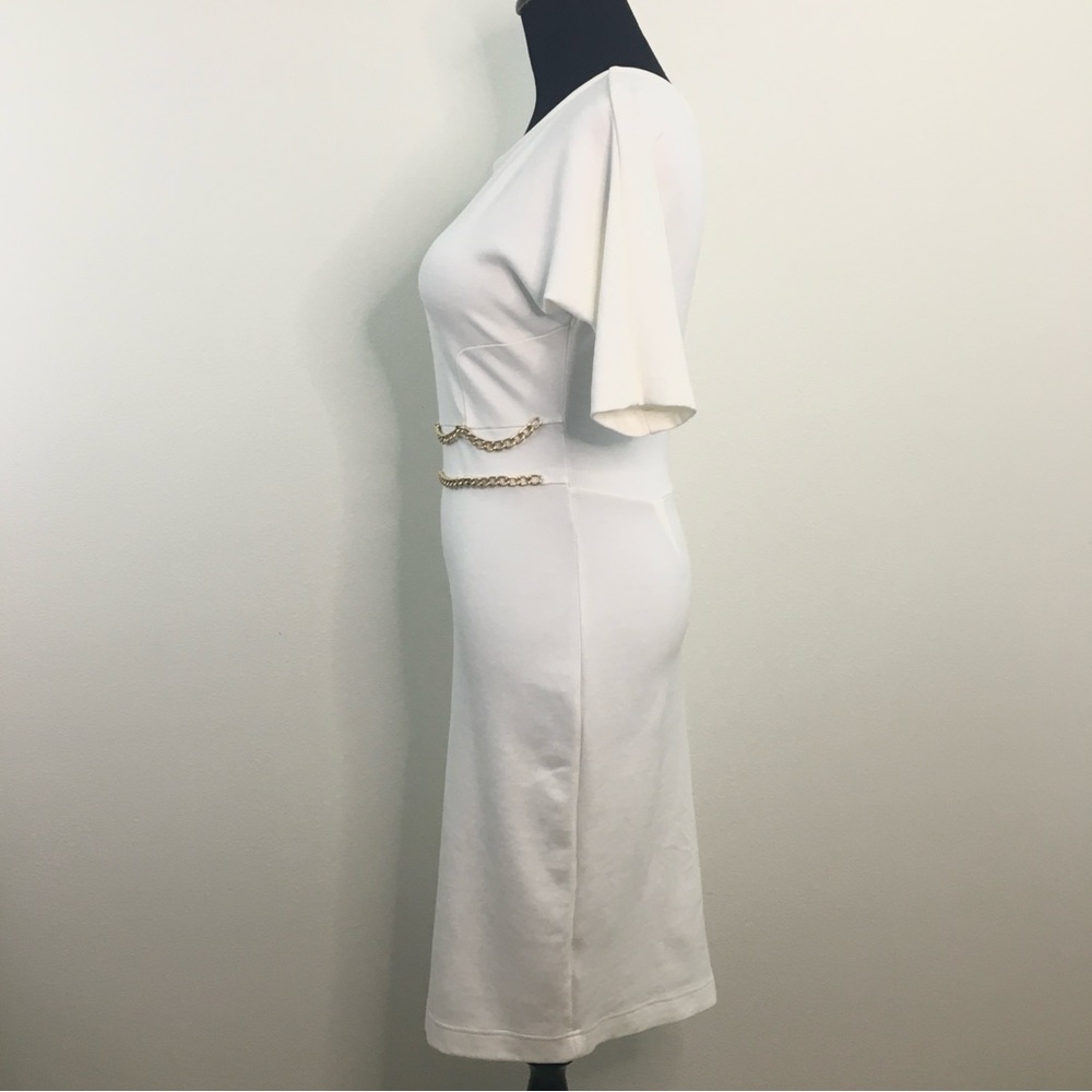 Venus | Elegant White Dress with Front Gold Chain Detail - Picture 5 of 10